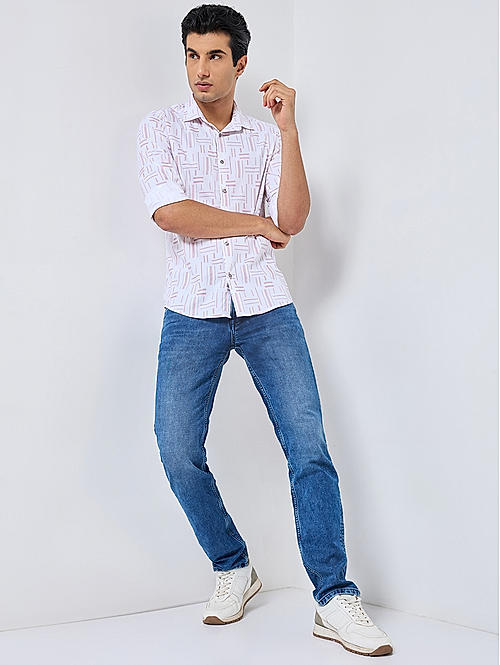 Killer Men Pink Slim Fit Printed Shirts