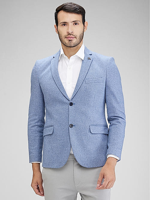 Killer Men Sky Blue Slim Fit Solid Blazers