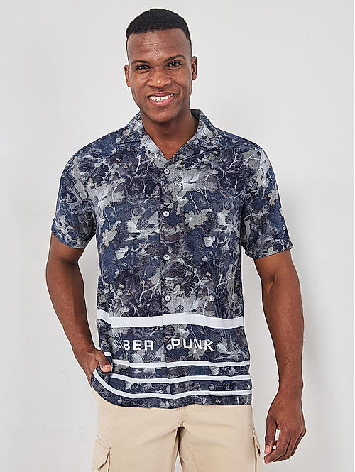 Killer Men Navy Blue Slim Fit Floral Print Shirts