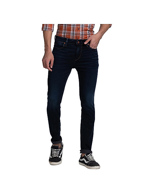 Buy Men Navy Dark Wash Skinny Fit Jeans Online - 779659 | Van Heusen