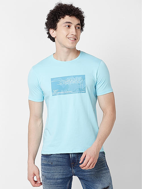 Killer Men Sky Blue Regular Fit Printed T-Shirts