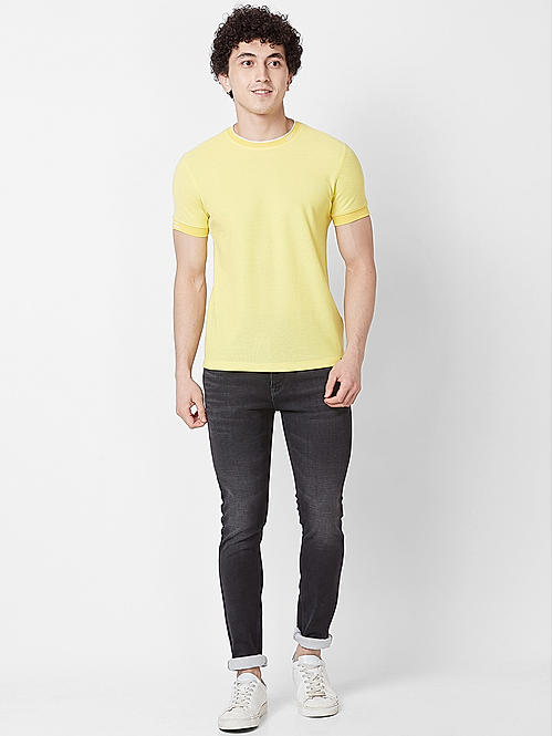 Killer Men Yellow Regular Fit Solid T-Shirts
