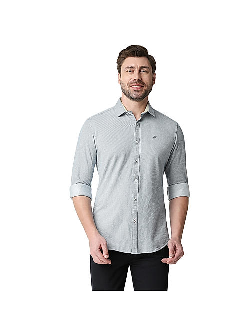 Buy Men Navy Slim Fit Stripe Full Sleeves Formal Shirt Online