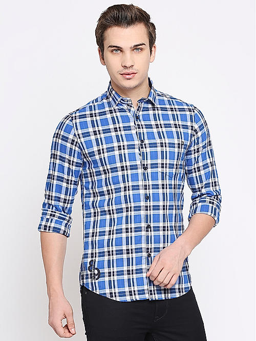 Buy Men Blue Slim Fit Check Full Sleeves Casual Shirt Online