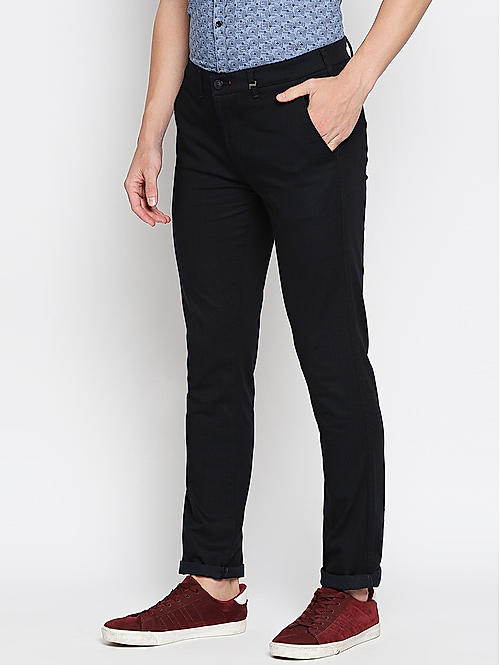 Buy John Players Men Black Solid Slim Fit Flat Front Trousers  Trousers  for Men 1428892  Myntra