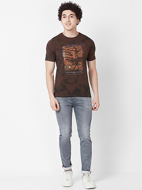 Killer Men Brown Printed Slim Fit Half Sleeve T-Shirts