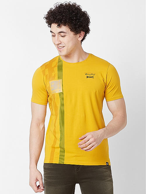 Killer Men Yellow Printed Slim Fit Half Sleeve T-Shirts