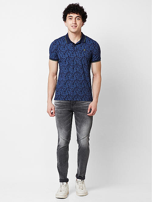 Killer Men Navy Blue Printed Slim Fit Half Sleeve T-Shirts