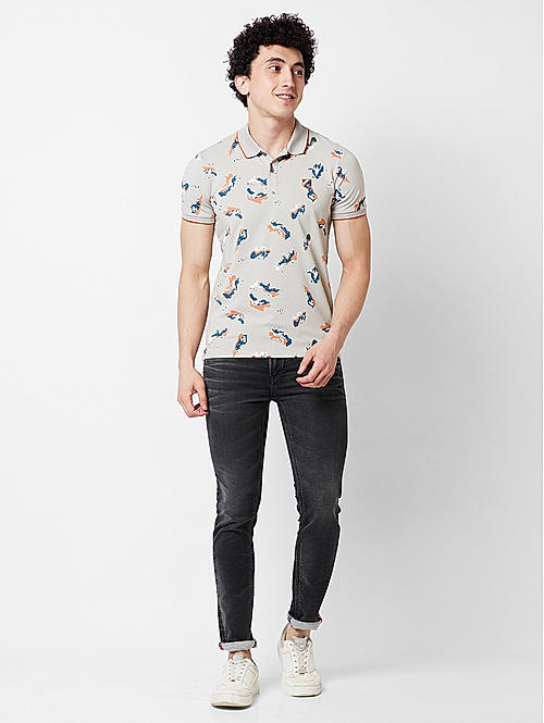 Killer Men Beige Printed Slim Fit Half Sleeve T-Shirts