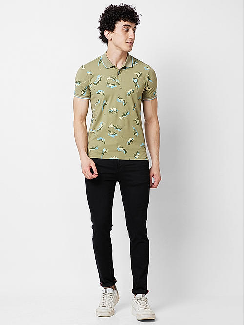 Killer Men Green Printed Slim Fit Half Sleeve T-Shirts