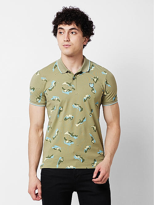 Killer Men Green Printed Slim Fit Half Sleeve T-Shirts