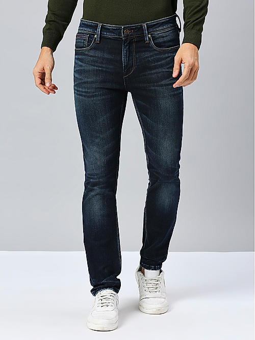Men Slim Fit Dark Blue Solid Jeans