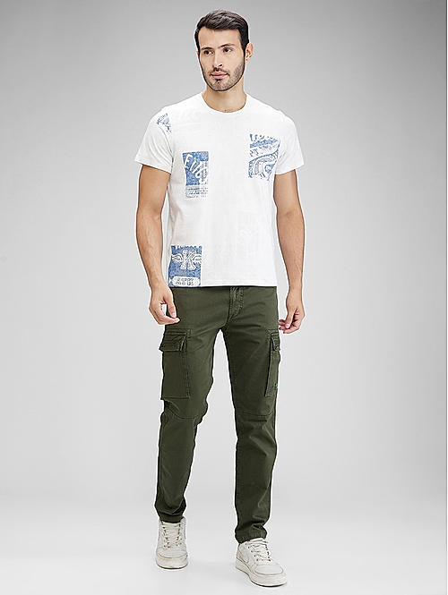 Men Slim Fit Dark Green Solid Cargo