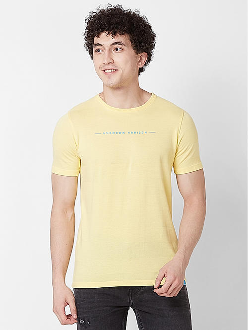 Men Slim Fit Yellow Printed T-SHIRTS