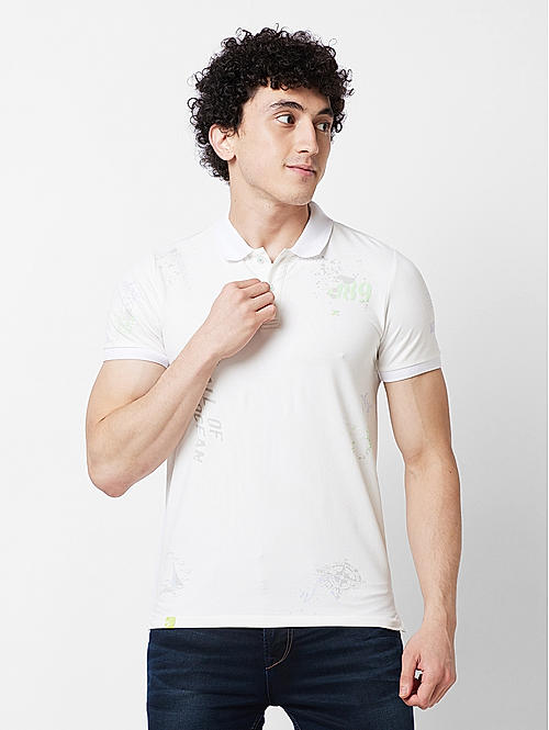 Men Slim Fit White Printed T-SHIRTS
