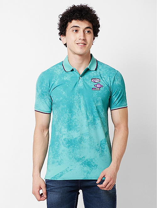 Men Slim Fit Green Printed T-SHIRTS