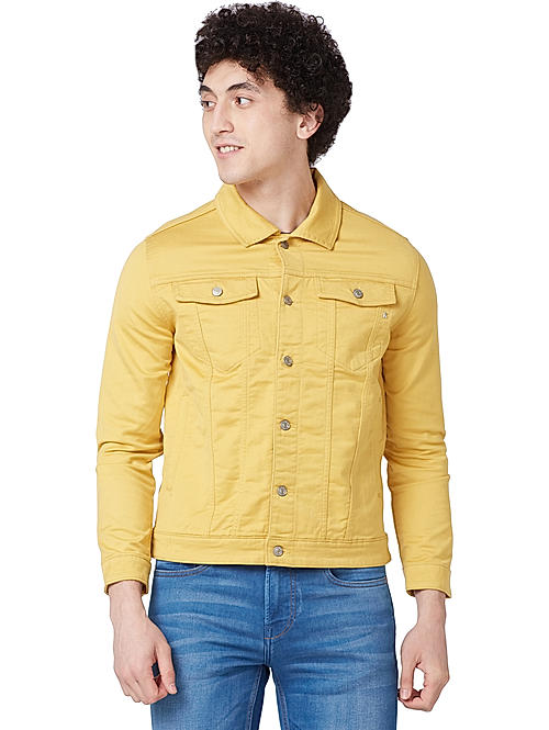 Amazon.com: Yellow Jacket Denim Jacket Trendy Men's Slim Long Sleeve Denim  Jacket Men's Yellow Washed Denim : Clothing, Shoes & Jewelry