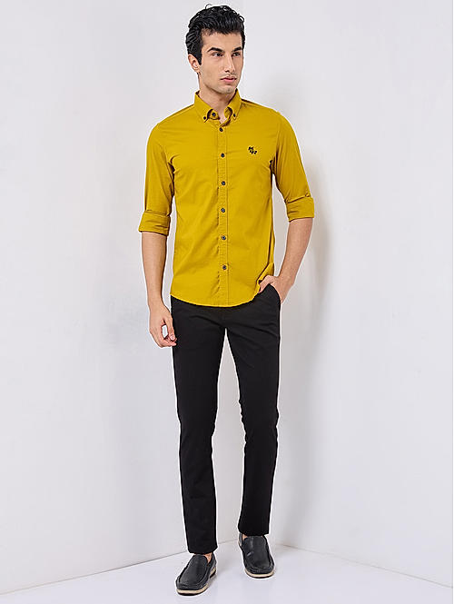 Killer Men Yellow Regular Slim Fit Shirts