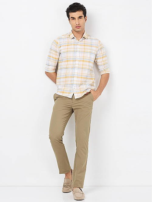 Killer Men Yellow Regular Slim Fit Shirts
