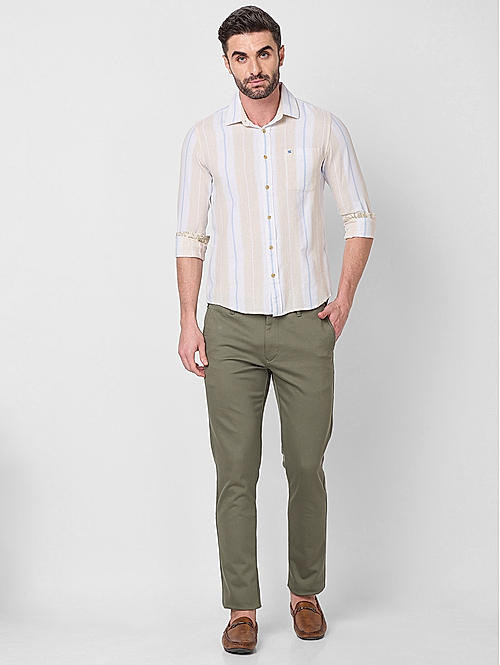 Men Beige Slim Fit Stripe Shirts