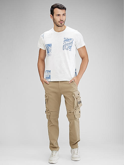 Men Khaki Slim Fit Printed Cargo