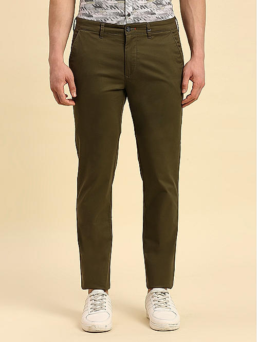 Killer Men Dark Green Slim Fit Solid Casual Trousers