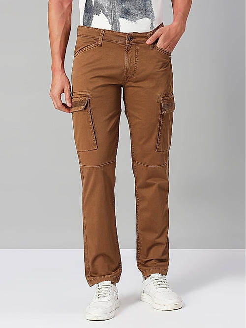 Killer Men Brown Slim Fit Solid Utility Cargo