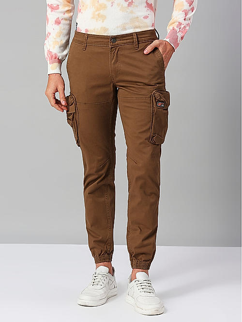 Killer Men Brown Slim Fit Solid Utility Cargo
