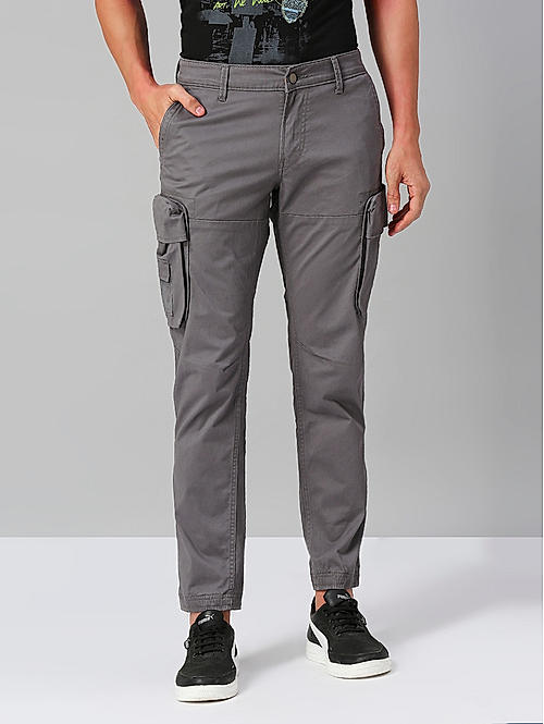 Killer Men Dark Grey Slim Fit Solid Utility Cargo