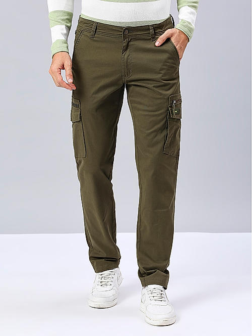 Killer Men Dark Green Slim Fit Solid Utility Cargo