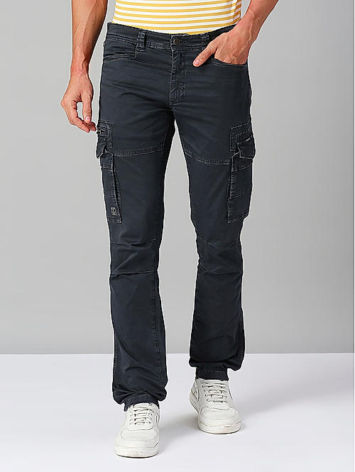 Killer Men Dark Grey Slim Fit Solid Utility Cargo