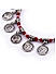 Set of 2 Red Beads Silver Plated Oxidised Coin Anklets