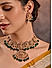 Fida Ethnic Pearl Temple Laxmiji Gold Plated Green Bib Necklace with Earrings jewellery Set for Women