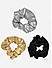 Set Of 3 Gold, Silver & Black Glitter Scrunchies Rubber Band