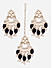 Black Pearls Kundan Beads Gold Plated Crescent Maangtikka & Earring Set