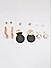 Set of 6 Black and Gold Studs Hoops & Drop Earrings