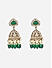 Gold Plated Bridal Dark Green White Kundan & Pearl Droplets Big Jhumka Earrings