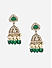 Gold Plated Bridal Dark Green White Kundan & Pearl Droplets Big Jhumka Earrings