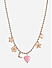 Gold-Toned Party Pink Heart Charm and Floral Moon Choker Necklace