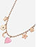 Gold-Toned Party Pink Heart Charm and Floral Moon Choker Necklace