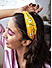 Toniq Gardenia Daisy Printed Yellow Satin Twisted Elasticated Head Band For Women