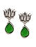 Green and Silver-Toned Floral Oxidised Drop Earrings
