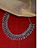 Metal Beaded Silver Plated Oxidised Leaf Statement Necklace