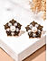 Black Blue Pearl Stones Gold Plated Floral Stud Earring