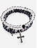 The Bro Code Grey Set of 3 Beaded Bracelet For Men with Cross & Feather Charm