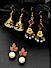 Set of 3 Pink Red Stones Pearls Gold Plated Jhumka & Drop Earring