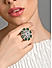American Diamond Emerald Silver Plated Floral Cocktail Ring 