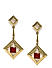 Gold Tone Red Stone Drop Earrings For Women