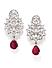 Silver-Toned and Red Leaf Shaped Rhodium-Plated Embellished Drop Earrings