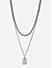 The Bro Code Silver Geometric Shape Fusion Look Alloy Cable and Curb Chain Layered Necklace For Men 